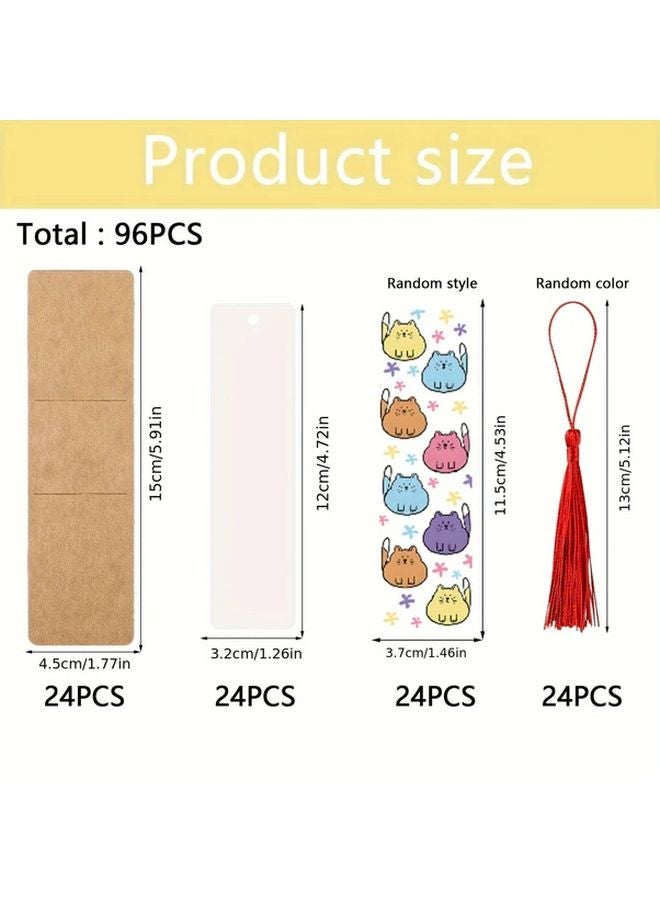 96PCS Acrylic Bookmark Set With Colored Tassels DTF Stickers DIY Jewelry Craft Style 4 - Image 4